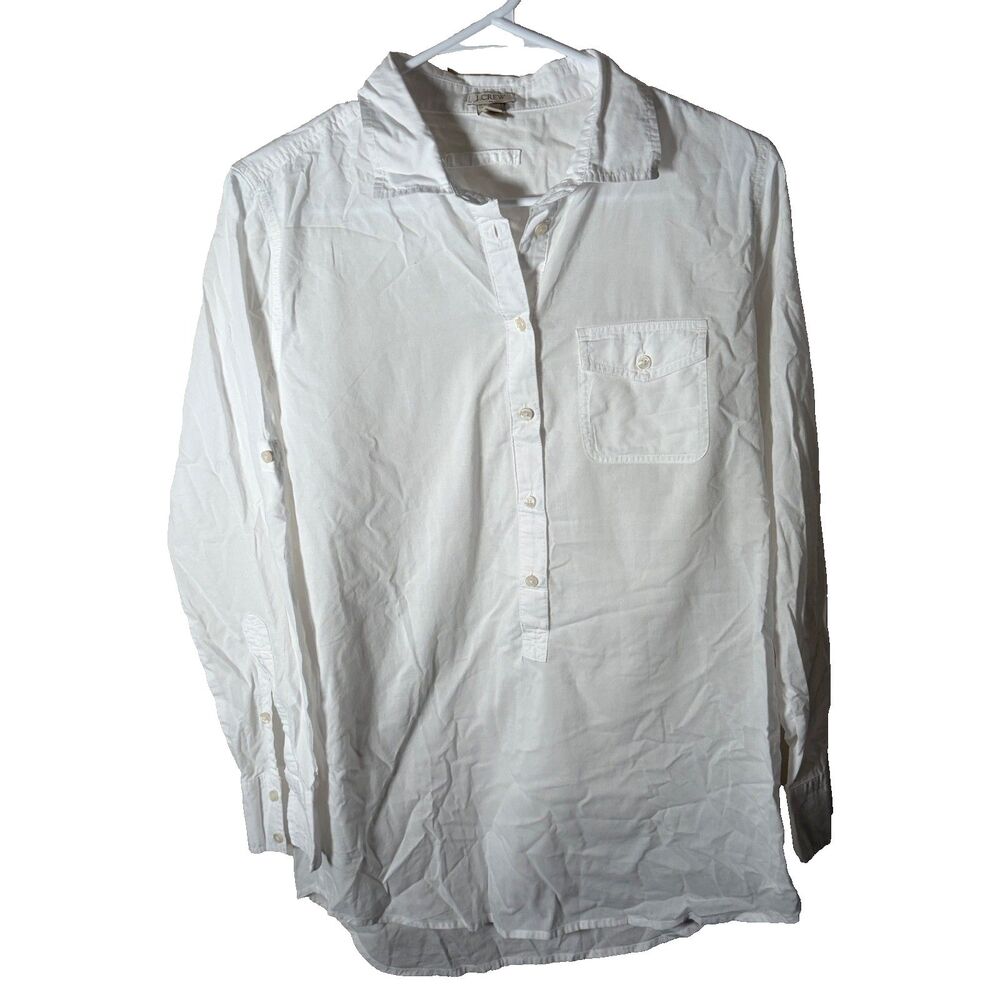 J Crew Shirt Women's Small White Popover Long Sleeve Collared Top Casual